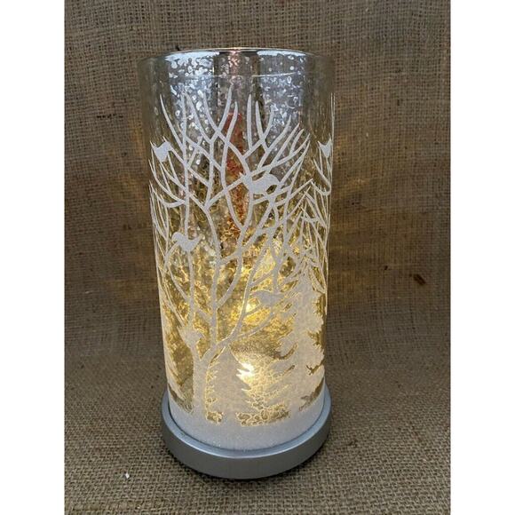 Mercury Glass Hurricane Lamp with Winter Wonderland Scene - Picture 10 of 11